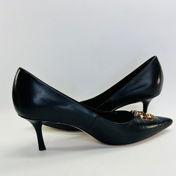 Tory Burch Eleanor Pointed Toe Leather Pump Size 8 Black Kitten Heel Classic - Picture 9 of 16